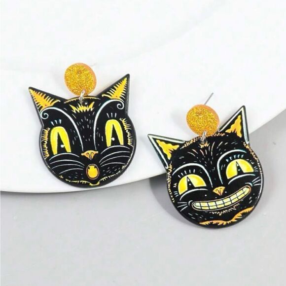 Vintage Rockabilly Black Cat Earrings, Vintage inspired scaredy-cat, Ret… - Picture 2 of 3